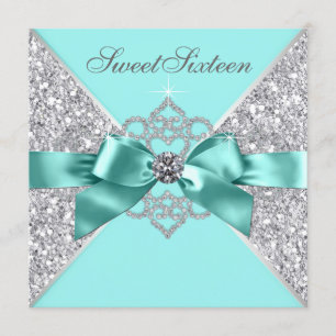 Invitación Fiesta de cumpleaños 16 dulce White Diamonds azul