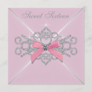 Invitación Fiesta de cumpleaños 16 dulce White Diamonds Pink