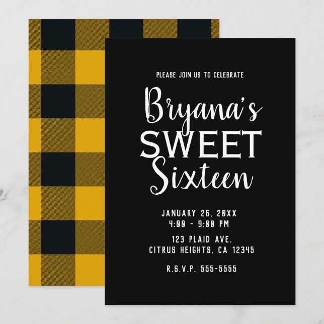 Invitación Fiesta de Cumpleaños 16 Dulces Cuadros de Búfalo N (Anverso / Reverso)