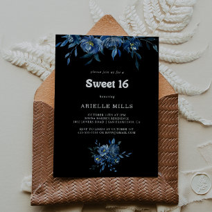 Invitación Fiesta de cumpleaños 16 dulces Royal Navy azul flo