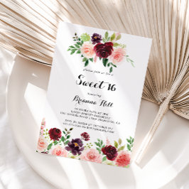 Invitación Fiesta de cumpleaños 16, floral de la primavera bo