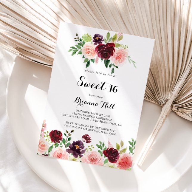 Invitación Fiesta de cumpleaños 16, floral de la primavera bo (Subido por el creador)