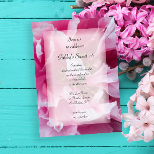 Invitación Fiesta de cumpleaños 16, flores de peonía rosada