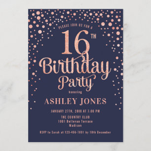 Invitación Fiesta de cumpleaños 16 - Marina y oro Rosa