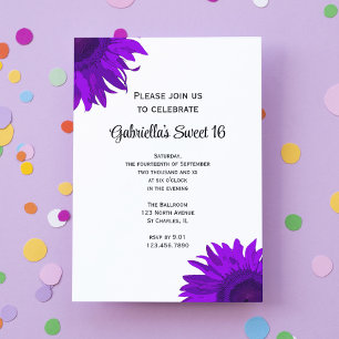 Invitación Fiesta de cumpleaños 16 Morple Sunflower Sweet