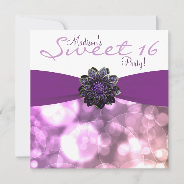 Invitación Fiesta de cumpleaños 16 Morple Sweet (Anverso)