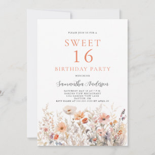 Invitación Fiesta de cumpleaños 16 Peach Floral Sweet