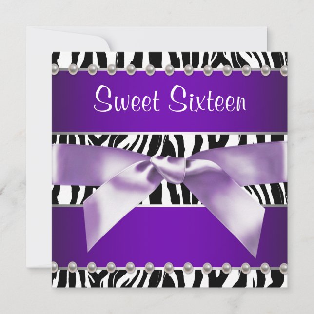 Invitación Fiesta de cumpleaños 16 "Purple Zebra Sweet" (Anverso)