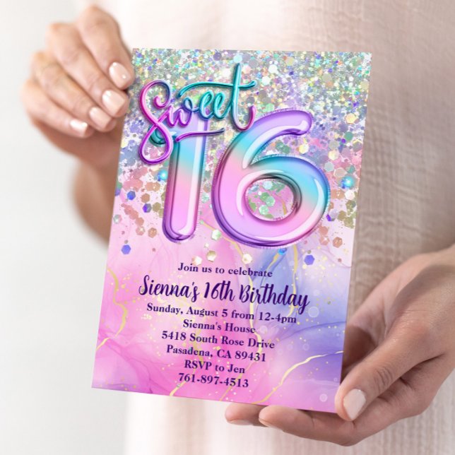 Invitación Fiesta de cumpleaños 16 Purpurina de la espuma arc (Subido por el creador)