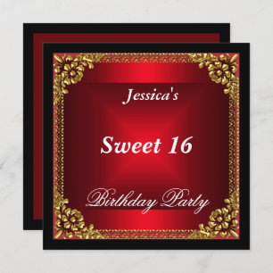 Invitación Fiesta de cumpleaños 16 Red Gold y Black Sweet