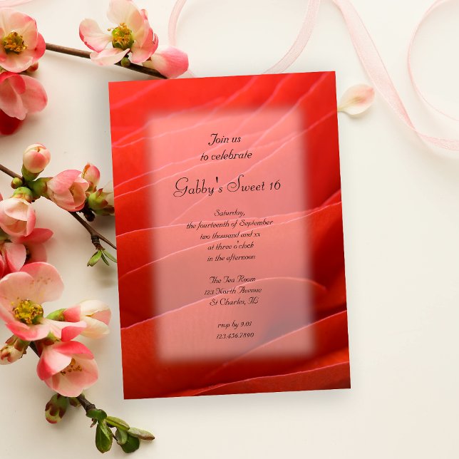 Invitación Fiesta de cumpleaños 16 Red Ranunculus Petals (Subido por el creador)