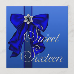 Invitación Fiesta de cumpleaños 16 Royal Blue Bow