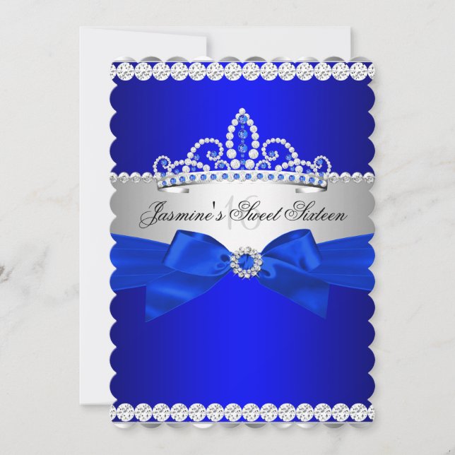 Invitación Fiesta de cumpleaños 16 Royal Blue & Silver Sweet (Anverso)
