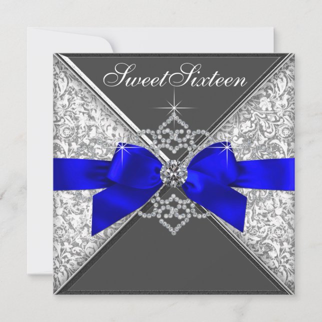 Invitación Fiesta de cumpleaños 16 Royal Blue Sweet (Anverso)