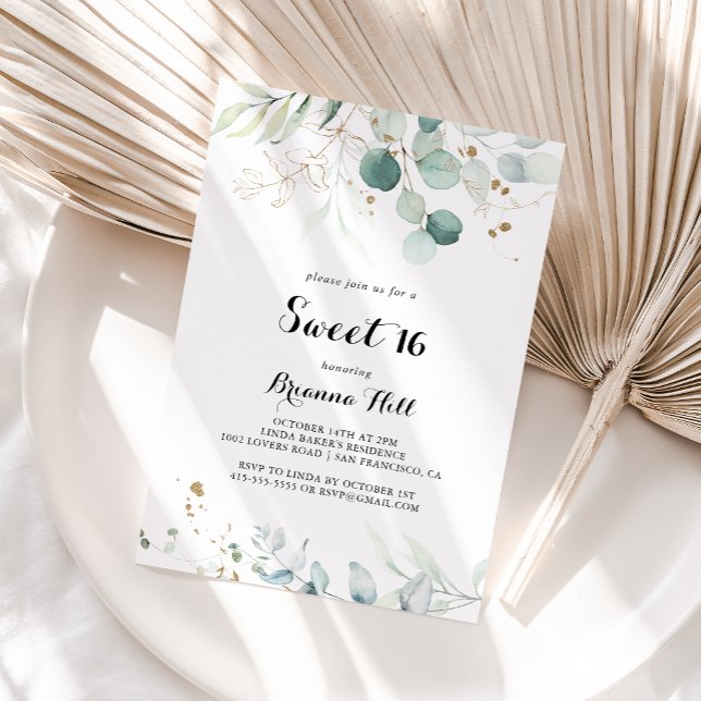 Invitación Fiesta de cumpleaños 16 Rustic Gold Floral Sweet (Subido por el creador)