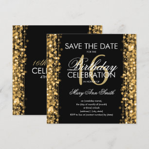 Invitación Fiesta de cumpleaños 16 "Save The Date" esparce or