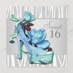 Invitación Fiesta de cumpleaños 16 Silver Verde azulada Blue