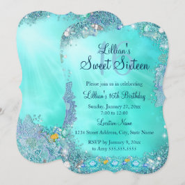 Invitación Fiesta de cumpleaños 16 Teal Ocean Jewel 2