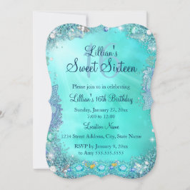Invitación Fiesta de cumpleaños 16 Teal Ocean Jewel 2