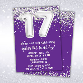 Invitación Fiesta de cumpleaños 17 de Purple Silver