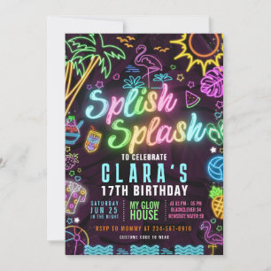 Invitación Fiesta de cumpleaños 17 editable Splish Splash