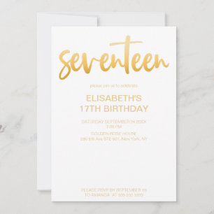Invitación Fiesta de cumpleaños 17 moderna elegante simple bl