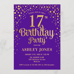 Invitación Fiesta de cumpleaños 17 - Purple & Gold