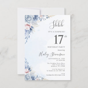 Invitación Fiesta de cumpleaños 17 sorpresa con acuarela en a