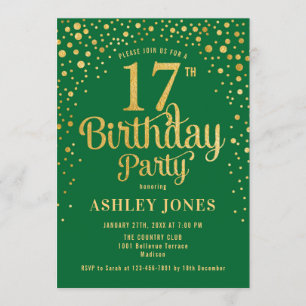 Invitación Fiesta de cumpleaños 17 - Verde y Oro