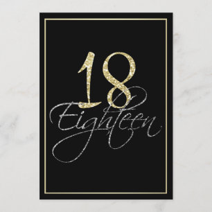 Invitación Fiesta de cumpleaños 18º de plata formal negra y o