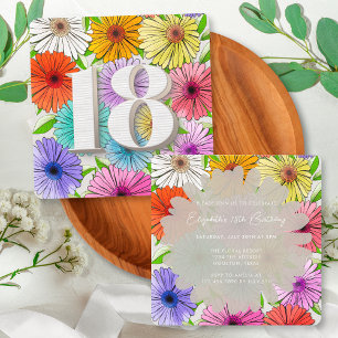 Invitación Fiesta de cumpleaños 18 años Gray Rustic Floral Sp