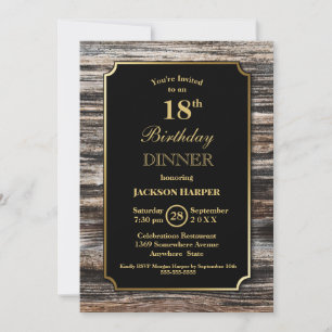 Invitación Fiesta de Cumpleaños 18 Años Madera Borde Negro