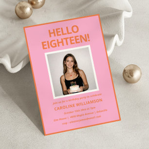 Invitación Fiesta de cumpleaños 18 audaz moderna rosa naranja
