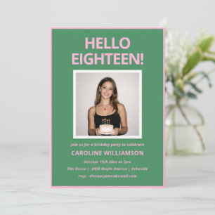 Invitación Fiesta de cumpleaños 18 audaz moderna rosa verde