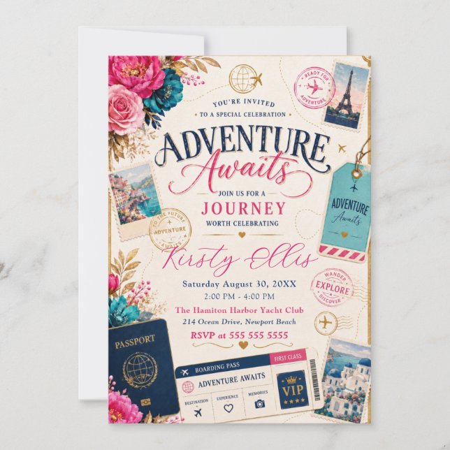 Invitación Fiesta de cumpleaños 18 aventuras (Anverso)