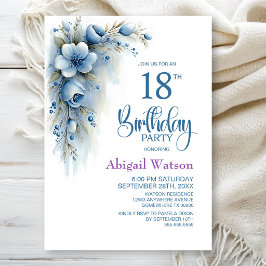 Invitación Fiesta de cumpleaños 18 azul floral