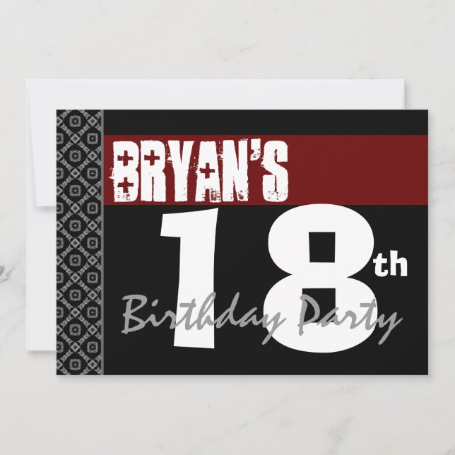 Invitación Fiesta de cumpleaños 18: Blanco y negro rojo para  (Anverso)