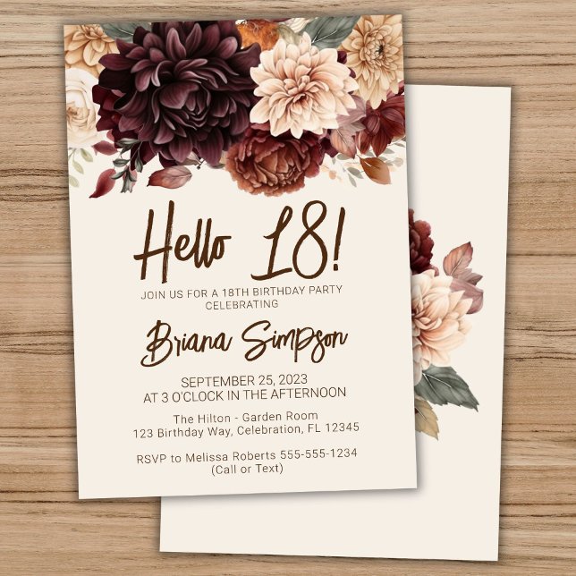 Invitación Fiesta de cumpleaños 18 Brown Beige Floral marfil (Subido por el creador)
