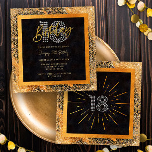 Invitación Fiesta de Cumpleaños 18 con Brillo de Diamante Neg