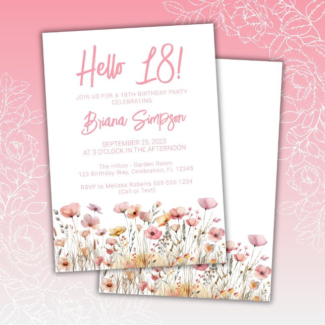 Invitación Fiesta de cumpleaños 18 con flores rosadas (Subido por el creador)