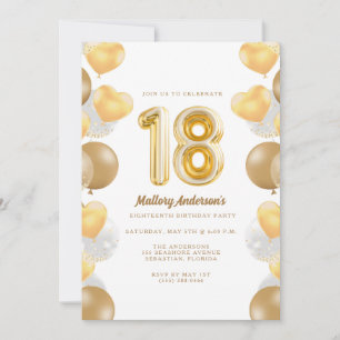Invitación Fiesta de Cumpleaños 18 con Globos de Oro