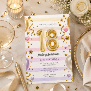 Invitación Fiesta de cumpleaños 18 con raya de lavanda rosa