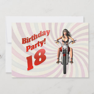 Invitación Fiesta de cumpleaños 18 con un chica en moto