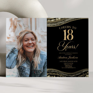 Invitación Fiesta de cumpleaños 18 de Agata de Oro Negro