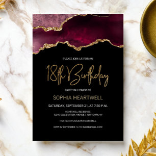 Invitación Fiesta de cumpleaños 18 de Agata Geoda Borgoña Oro