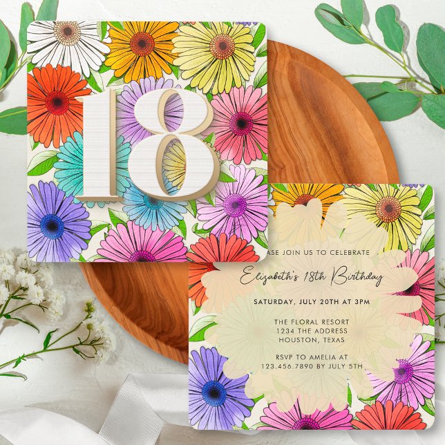 Invitación Fiesta de cumpleaños 18 de Bege Rustic Floral Spri (Subido por el creador)