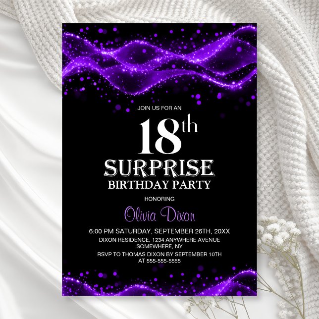 Invitación Fiesta de cumpleaños 18 de Black and Purple Surpri (Subido por el creador)