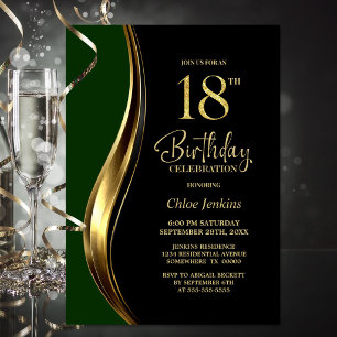 Invitación Fiesta de Cumpleaños 18 de Black Gold Green