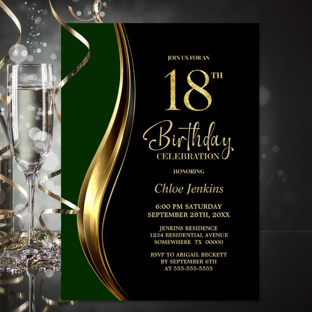 Invitación Fiesta de Cumpleaños 18 de Black Gold Green (Subido por el creador)