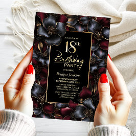 Invitación Fiesta de cumpleaños 18 de Borgoña y Floral Gris